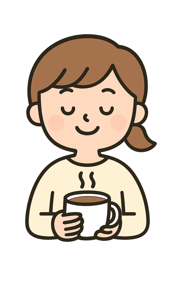 Asa, the ASAKAI assistant, holding a cup of coffee